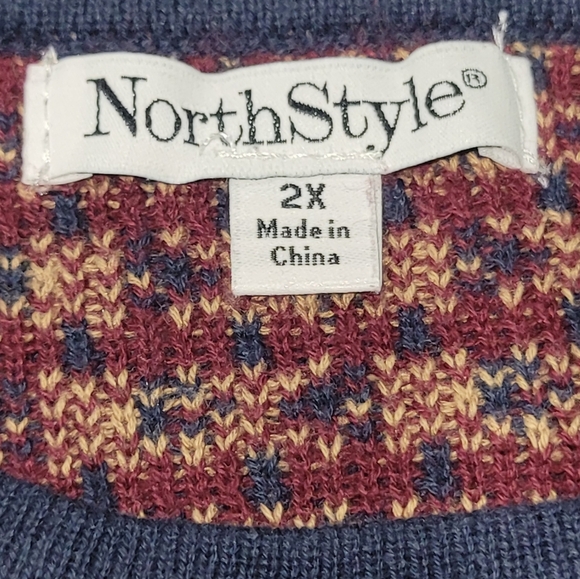 2X 100% Heavy Cotton Crewneck Multicolor Geometric Preppy Sweater - Picture 5 of 5